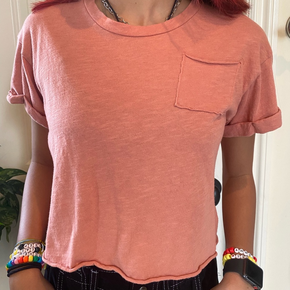 Peach Colored Crop Top with Pocket